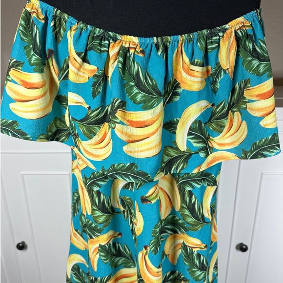 Show Me Your Mumu Off Shoulder Banana Graphic Print Mini Dress Teal Yellow Sz XL - Picture 8 of 13